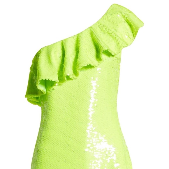 Leith Neon Yellow Ruffle One Shoulder Sequin Party Dress NWT - Picture 2 of 5